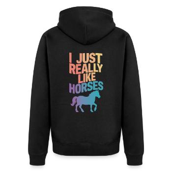 Pferd Pferde Reiten Pferdereiten Sprungreiten - Unisex Premium Bio Zip Hoodie - Schwarz - Hinten - Nico (187cm)