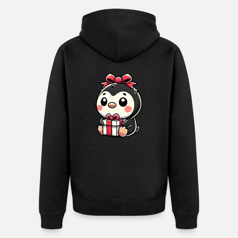 Weihnachtsmann und Pinguin mit Geschenk - Unisex Premium Bio Zip Hoodie - Schwarz