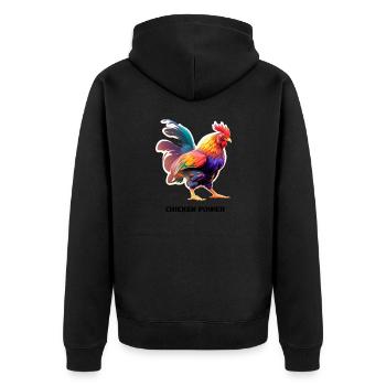 CHICKEN POWER - Unisex Premium Bio Zip Hoodie - Schwarz - Hinten - Nico (187cm)