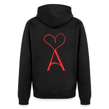 Herz mit "A" – minimalistisch und Liebevoll - Unisex Premium Bio Zip Hoodie - Schwarz - Hinten - Nico (187cm)