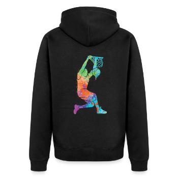 Basketballer Dunking Kinder Basketball Herren - Unisex Premium Bio Zip Hoodie - Schwarz - Hinten - Nico (187cm)