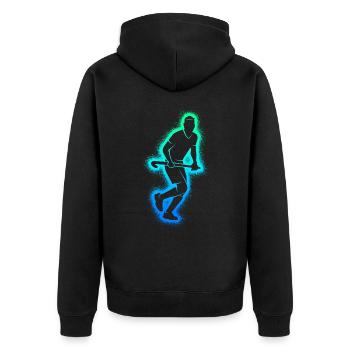 Feldhockey Hockey Herren Jungen Hockeyspieler - Unisex Premium Bio Zip Hoodie - Schwarz - Hinten - Nico (187cm)