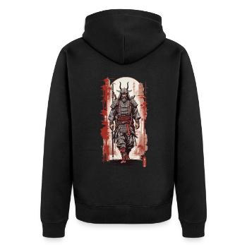 Samurai Krieger Vintage Japan Farbholzschnitt Stil - Unisex Premium Bio Zip Hoodie - Schwarz - Hinten - Nico (187cm)