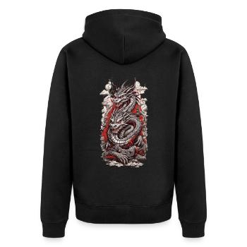 Retro Dragon in Ukiyo-E Style Japan Aesthetic - Unisex Premium Organic Zip Hoodie - black - Back - Nico (187cm)