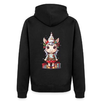 Cute Unicorn Elf at Christmas Winter Magic - Unisex Premium Organic Zip Hoodie - black - Back - Nico (187cm)