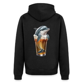Delfin Bier - Unisex Premium Bio Zip Hoodie - Schwarz - Hinten - Nico (187cm)