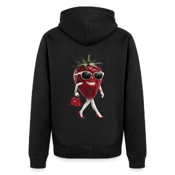 Frauen Erdbeere - Unisex Premium Bio Zip Hoodie - Schwarz - Hinten - Nico (187cm)