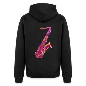 Saxophon - Unisex Premium Bio Zip Hoodie - Schwarz - Hinten - Nico (187cm)