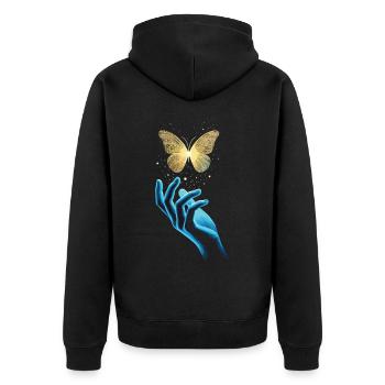 Magic butterfly – symbol of change - Unisex Premium Organic Zip Hoodie - black - Back - Nico (187cm)
