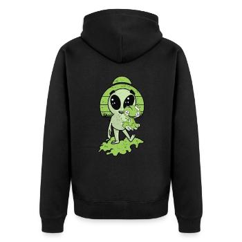 Alien mit Voodoo Puppe - Unisex Premium Bio Zip Hoodie - Schwarz - Hinten - Nico (187cm)