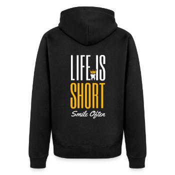 Das Leben ist ein kurzes Lächeln oft Zahnarzt Zahnheilkunde - Unisex Premium Bio Zip Hoodie - Schwarz - Hinten - Nico (187cm)