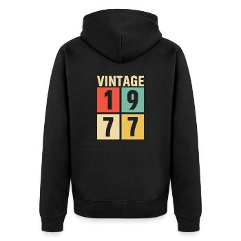 cadeau anniversaire homme amie femme original 1977 - Veste à capuche bio Premium Unisexe - noir - Dos - Nico (187cm)