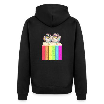 Dogs on the beach with the rainbow flag - Unisex Premium Organic Zip Hoodie - black - Back - Nico (187cm)