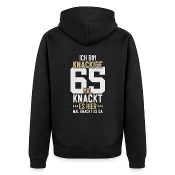 65. GEBURTSTAG 1961 KNACKIGE 65 - Unisex Premium Bio Zip Hoodie - Schwarz - Hinten - Nico (187cm)