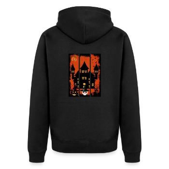 Château d’Halloween avec crâne de citrouille et chat - Veste à capuche bio Premium Unisexe - noir - Dos - Nico (187cm)