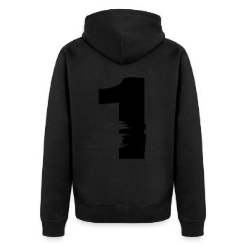1 Zahl - Unisex Premium Bio Zip Hoodie - Schwarz - Hinten - Nico (187cm)