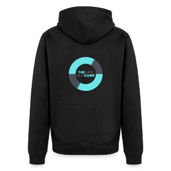 THE LIFE IS A GAME - Unisex Premium Bio Zip Hoodie - Schwarz - Hinten - Nico (187cm)