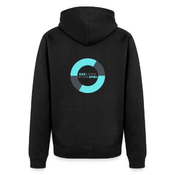 Das Leben ist ein spiel - Unisex Premium Bio Zip Hoodie - Schwarz - Hinten - Nico (187cm)