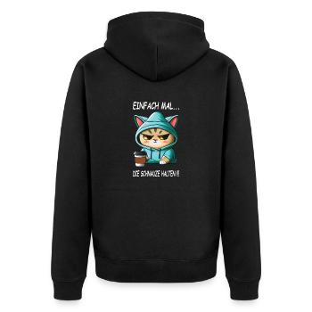Einfach mal - die Schnauze halten Kaffee Spruch - Unisex Premium Bio Zip Hoodie - Schwarz - Hinten - Nico (187cm)