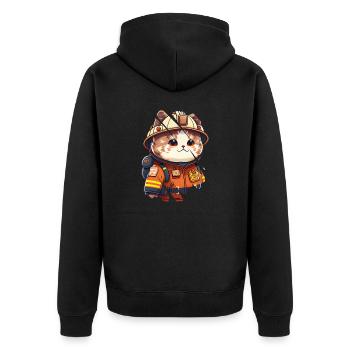 Katzenfeuerwehrmann - Unisex Premium Bio Zip Hoodie - Schwarz - Hinten - Nico (187cm)