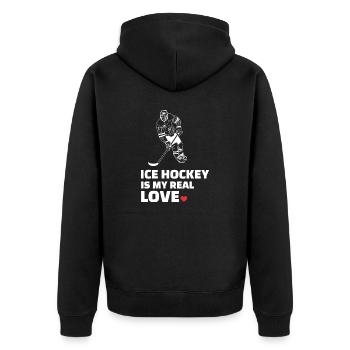 Ich Liebe Eishockey - Unisex Premium Bio Zip Hoodie - Schwarz - Hinten - Nico (187cm)