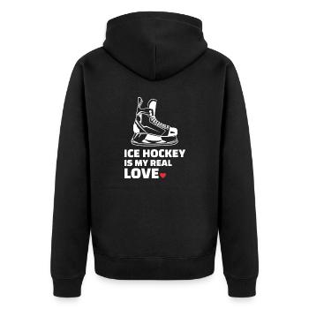Ich Liebe Eishockey - Unisex Premium Bio Zip Hoodie - Schwarz - Hinten - Nico (187cm)