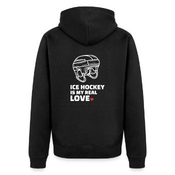 Ich Liebe Eishockey - Unisex Premium Bio Zip Hoodie - Schwarz - Hinten - Nico (187cm)