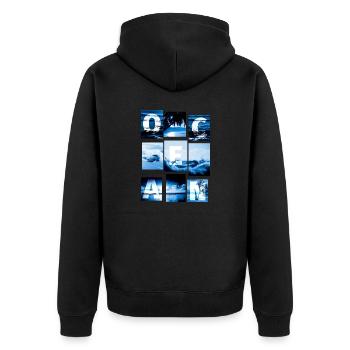 Cyanotypische Ocean Collage - Unisex Premium Bio Zip Hoodie - Schwarz - Hinten - Nico (187cm)