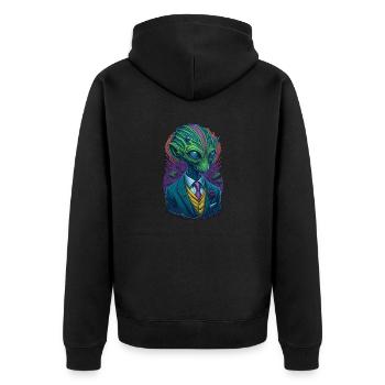 Alien mit Anzug Gruselig Aliens UFO - Unisex Premium Bio Zip Hoodie - Schwarz - Hinten - Nico (187cm)