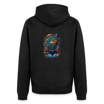 Planet Erde Welt Planeten Abstrakt - Unisex Premium Bio Zip Hoodie - Schwarz - Hinten - Nico (187cm)