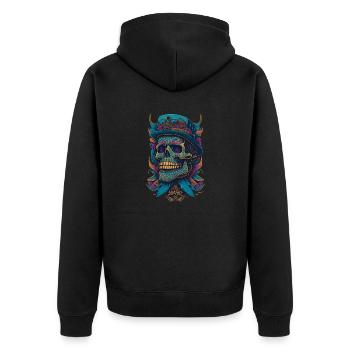 Squelette Crâne avec chapeau et fleurs Bande dessinée cool - Veste à capuche bio Premium Unisexe - noir - Dos - Nico (187cm)
