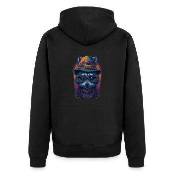 Cute raccoon with hat and funny glasses - Unisex Premium Organic Zip Hoodie - black - Back - Nico (187cm)