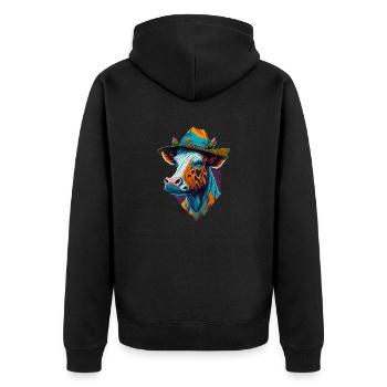 Bunte Kuh mit Hut Lustige Kühe Farmer Bauer - Unisex Premium Bio Zip Hoodie - Schwarz - Hinten - Nico (187cm)