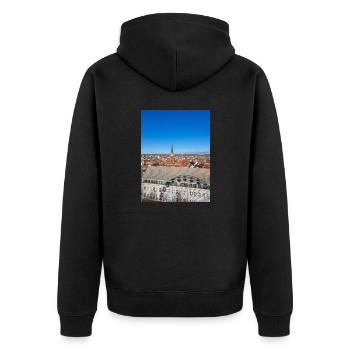 Rostock Skyline et la vieille ville derrière l’hôtel de ville - Veste à capuche bio Premium Unisexe - noir - Dos - Nico (187cm)