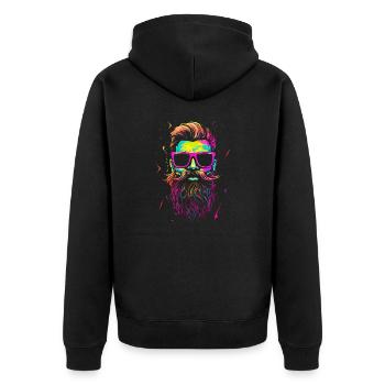 Crâne de hipster avec barbe et lunettes aux couleurs fluo - Veste à capuche bio Premium Unisexe - noir - Dos - Nico (187cm)