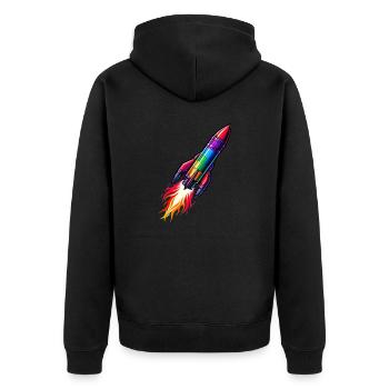 Regenbogenrakete - Unisex Premium Bio Zip Hoodie - Schwarz - Hinten - Nico (187cm)