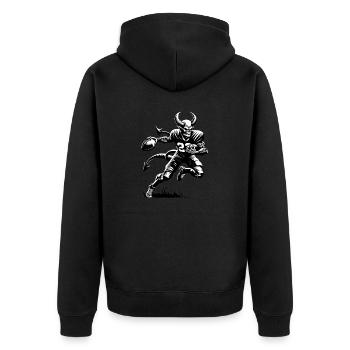 Teufel spielt American Football | ENFLAMED - Unisex Premium Bio Zip Hoodie - Schwarz - Hinten - Nico (187cm)