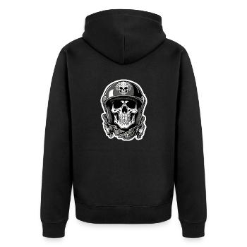 Totenkopf - Skelett - Totenkopf - Motorradhelm - Unisex Premium Bio Zip Hoodie - Schwarz - Hinten - Nico (187cm)