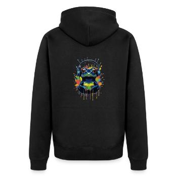 Frog Headset - Unisex Premium Bio Zip Hoodie - Schwarz - Hinten - Nico (187cm)