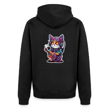 Cool Cat / Funny / Animal / Pet / Crazy - Unisex Premium Organic Zip Hoodie - black - Back - Nico (187cm)