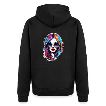 Femme / Jolie / Portrait / Cheveux colorés / Modèle - Veste à capuche bio Premium Unisexe - noir - Dos - Nico (187cm)