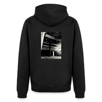Urban back to Nature Duisburg - Unisex Premium Bio Zip Hoodie - Schwarz - Hinten - Nico (187cm)