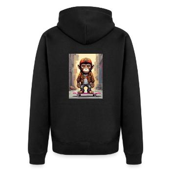 Comic Affe auf Skateboard - Unisex Premium Bio Zip Hoodie - Schwarz - Hinten - Nico (187cm)