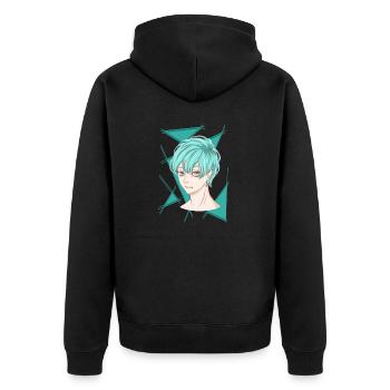 manga Boy Türkis cool mangastyle Anime Comic toon - Unisex Premium Bio Zip Hoodie - Schwarz - Hinten - Nico (187cm)