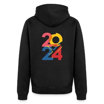 Vibrant 2024 color - Unisex Premium Organic Zip Hoodie - black - Back - Nico (187cm)