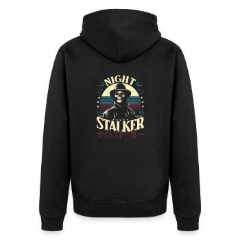 Night Stalker 1985 Retro Totenkopf & japanische Buchstaben - Unisex Premium Bio Zip Hoodie - Schwarz - Hinten - Nico (187cm)