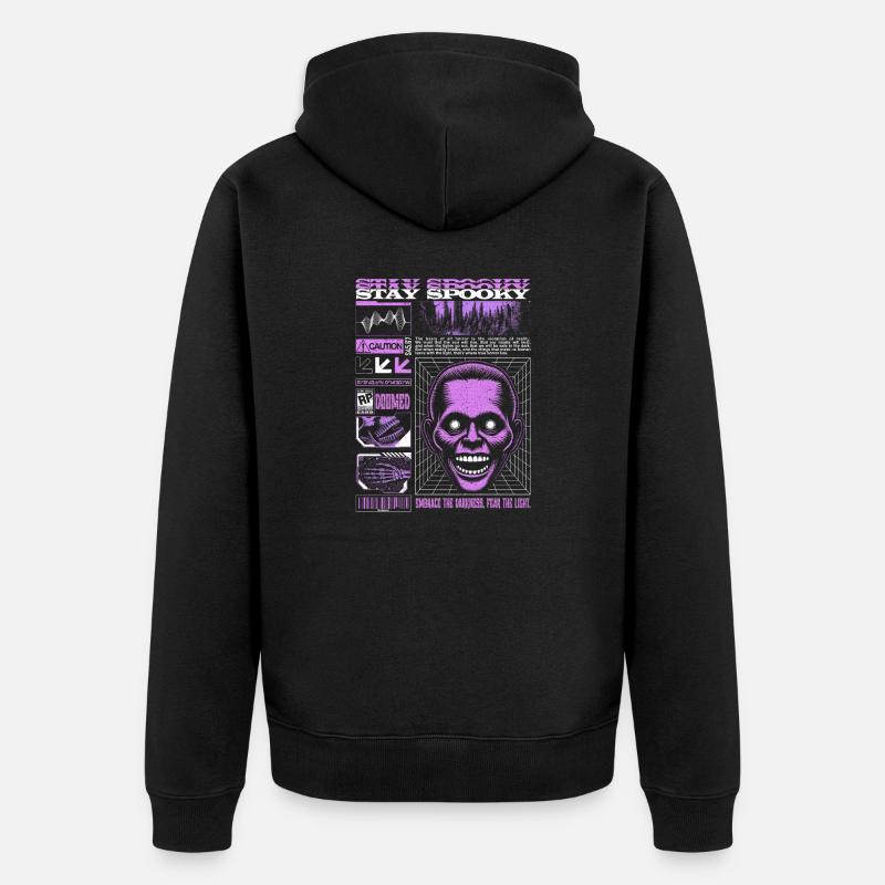 Restez Spooky Ghost Blanc & Lilas Saison d’Halloween - Veste à capuche bio Premium Unisexe - noir