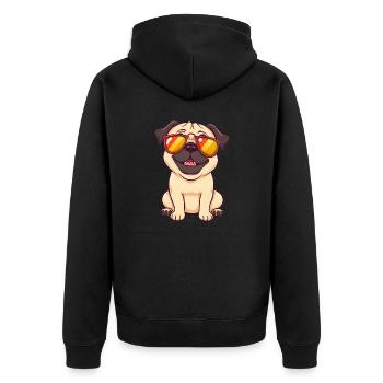 Verspielter Mops mit Sonnenbrille - Unisex Premium Bio Zip Hoodie - Schwarz - Hinten - Nico (187cm)