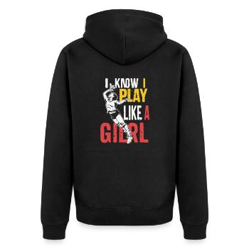 I Know I Play Like A Girl Volleyball for Teen Girl - Unisex Premium Organic Zip Hoodie - black - Back - Nico (187cm)