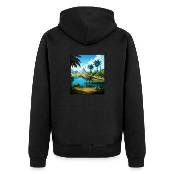 Dinosaur Palm Lake Gift - Unisex Premium Organic Zip Hoodie - black - Back - Nico (187cm)